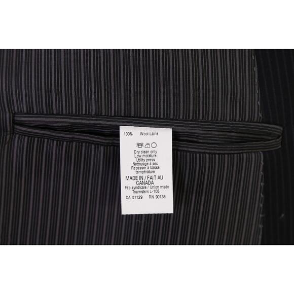 Calvin Klein Men's Black Striped Peak Lapels Slim Fit 2-Btn Wool Suit 42L - Picture 9 of 11